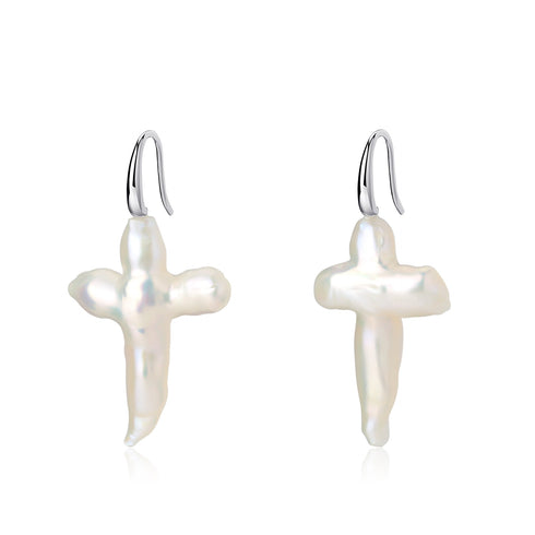 Cross Pearl Hook Earrings - May-Lynn Jewelry